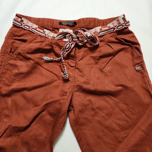 Maison Scotch Rust Orange Linen Blend High Rise Slim Pants - Picture 3 of 6